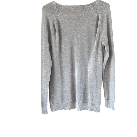 LOFT V Neck Sweater Long Sleeves Lightweight Light Gray Color Size M - Picture 2 of 10